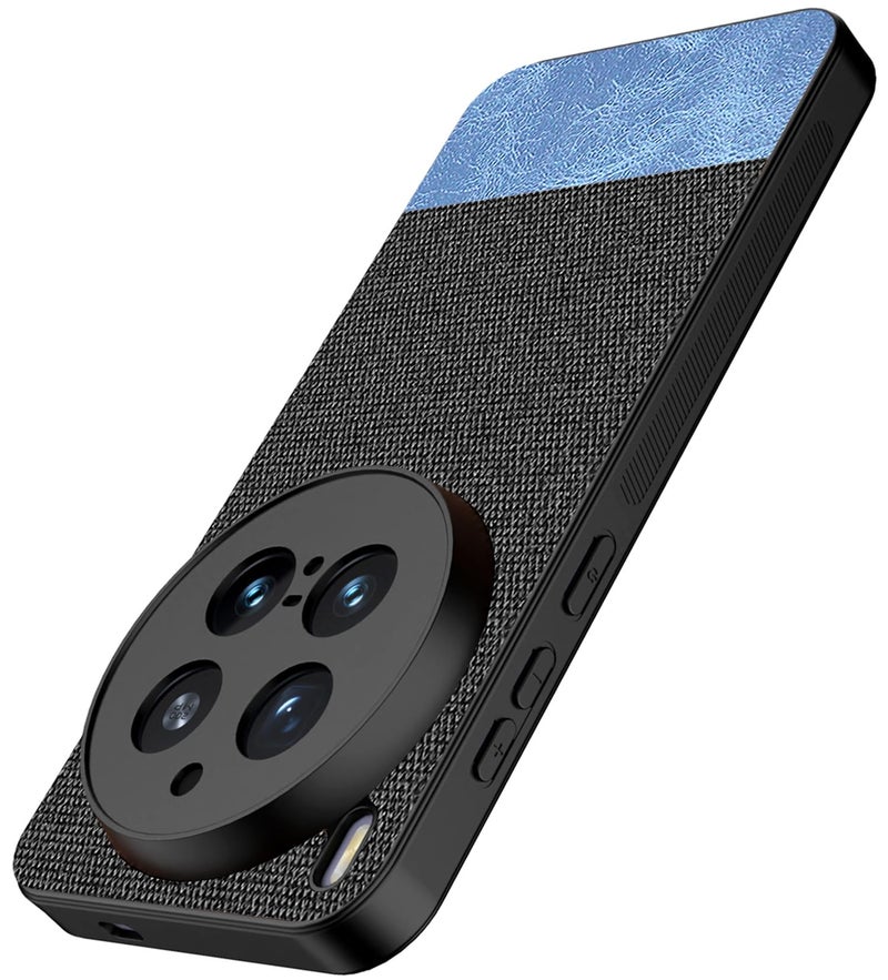 Kapa Soft Fabric & Leather Hybrid Protective Back Cover for Vivo X300 Pro 5G | Shockproof Slim Hard Anti Slip Back Case (Black,Blue) - Image 1