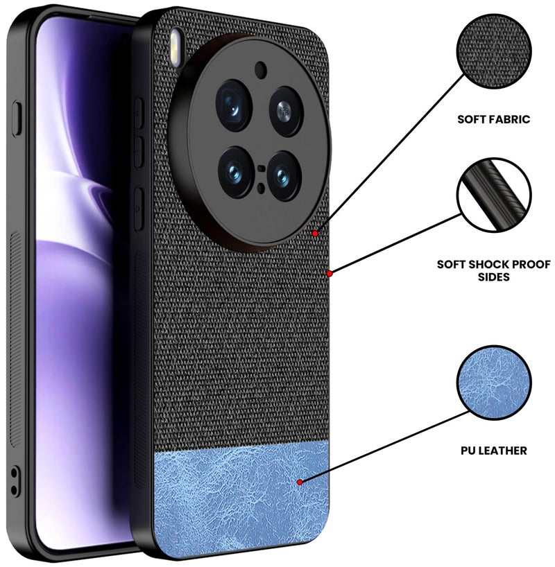 Kapa Soft Fabric & Leather Hybrid Protective Back Cover for Vivo X300 Pro 5G | Shockproof Slim Hard Anti Slip Back Case (Black,Blue) - Image 3