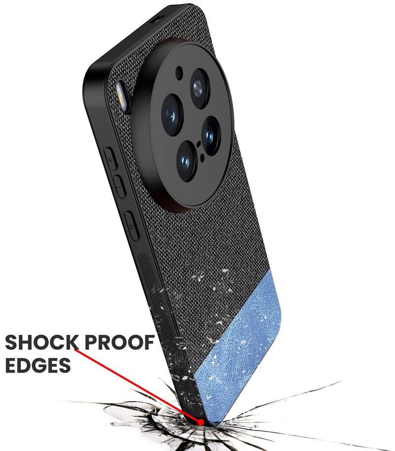 Kapa Soft Fabric & Leather Hybrid Protective Back Cover for Vivo X300 Pro 5G | Shockproof Slim Hard Anti Slip Back Case (Black,Blue) - Image 5