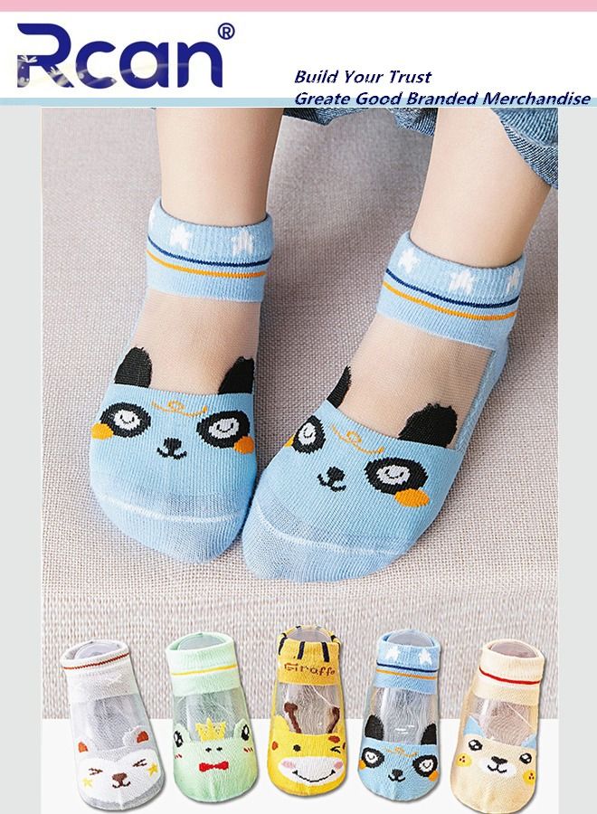 Rcan 5 Pairs Baby Socks Cartoon Printed Thin Mesh Breathable Stretch Short Floor Cotton Socks Set for Baby Unisex - Image 1
