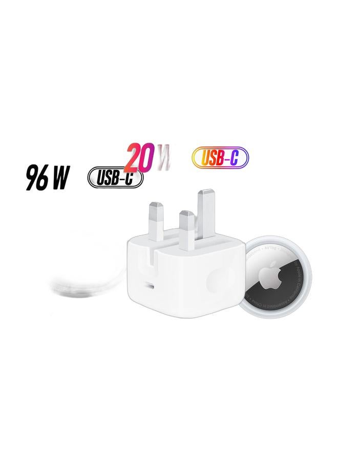 Apple USB-C To Lightning Cable - 2 Meter White &,20W USB-C 3-Pin Power Adapter / Original iPhone Charger - White & AirTag Pack of 1 White  - Image 1