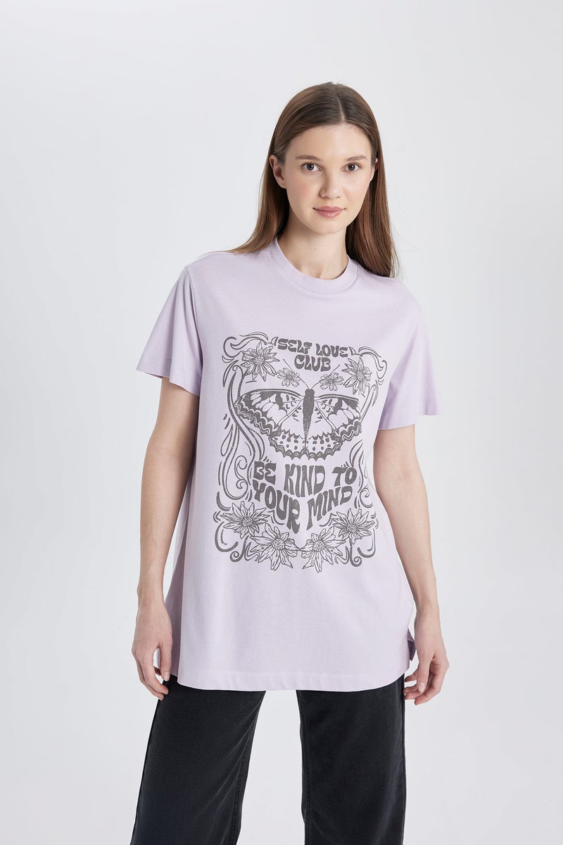 DeFacto Woman Regular Fit Crew Neck Printed Short Sleeve Tunic - Image 2
