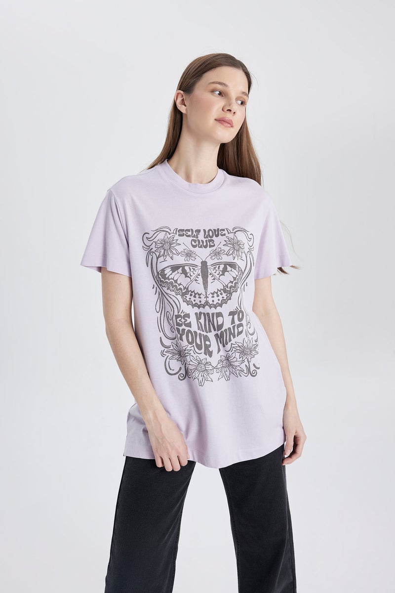 DeFacto Woman Regular Fit Crew Neck Printed Short Sleeve Tunic - Image 1