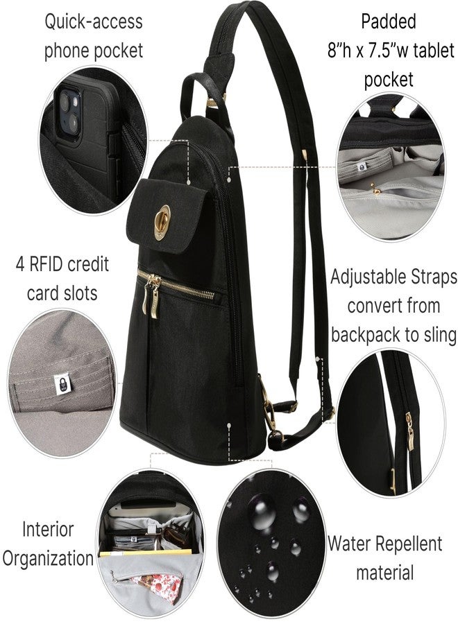 Baggallini Naples Convertible Backpack - Travel Sling Crossbody - 12" Nylon Handbag w/RFID & Padded Tablet Sleeve - Image 3
