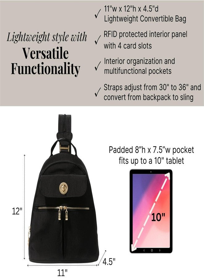Baggallini Naples Convertible Backpack - Travel Sling Crossbody - 12" Nylon Handbag w/RFID & Padded Tablet Sleeve - Image 5
