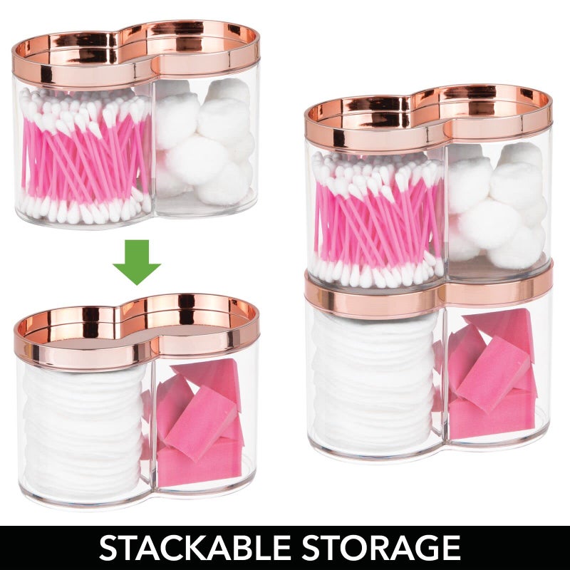 mDesign Plastic Canister Jar Organizer Set with Storage Lid - Home Decor Holder for Bathroom/Restroom Vanity Countertop, Cabinet - Holds Cotton Balls, Soap - Lumiere Collection - Clear/Rose Gold - Image 5