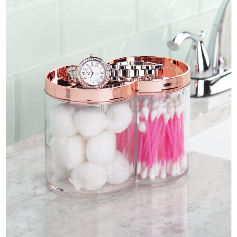 mDesign Plastic Canister Jar Organizer Set with Storage Lid - Home Decor Holder for Bathroom/Restroom Vanity Countertop, Cabinet - Holds Cotton Balls, Soap - Lumiere Collection - Clear/Rose Gold - Image 2