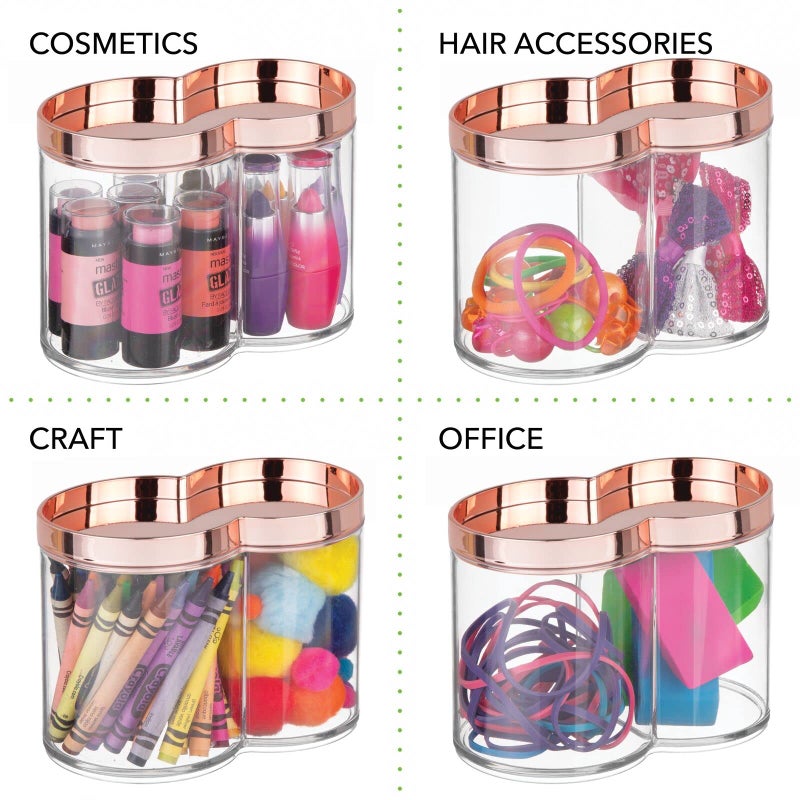 mDesign Plastic Canister Jar Organizer Set with Storage Lid - Home Decor Holder for Bathroom/Restroom Vanity Countertop, Cabinet - Holds Cotton Balls, Soap - Lumiere Collection - Clear/Rose Gold - Image 4