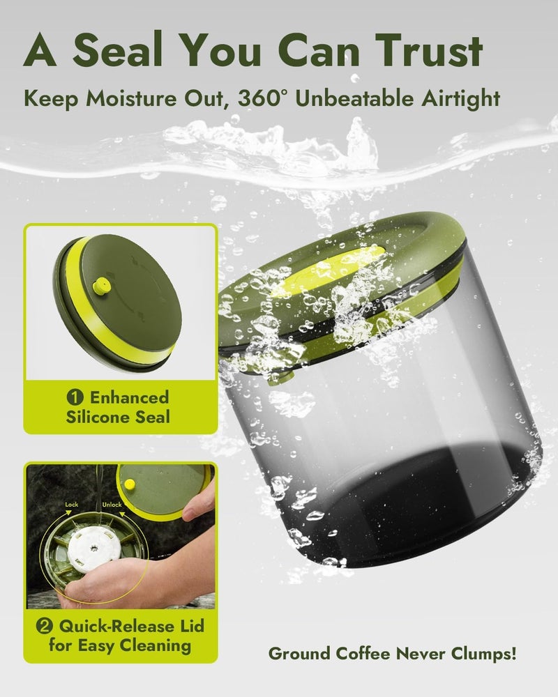 iKoffy Airtight Coffee Canister – One-Way CO₂ Valve, UV Protection, 3X Thicker Glass, Coffee Bean Storage Container for Ground Coffee & Tea, 20.3 fl oz, for 0.5 lb Beans - Image 3