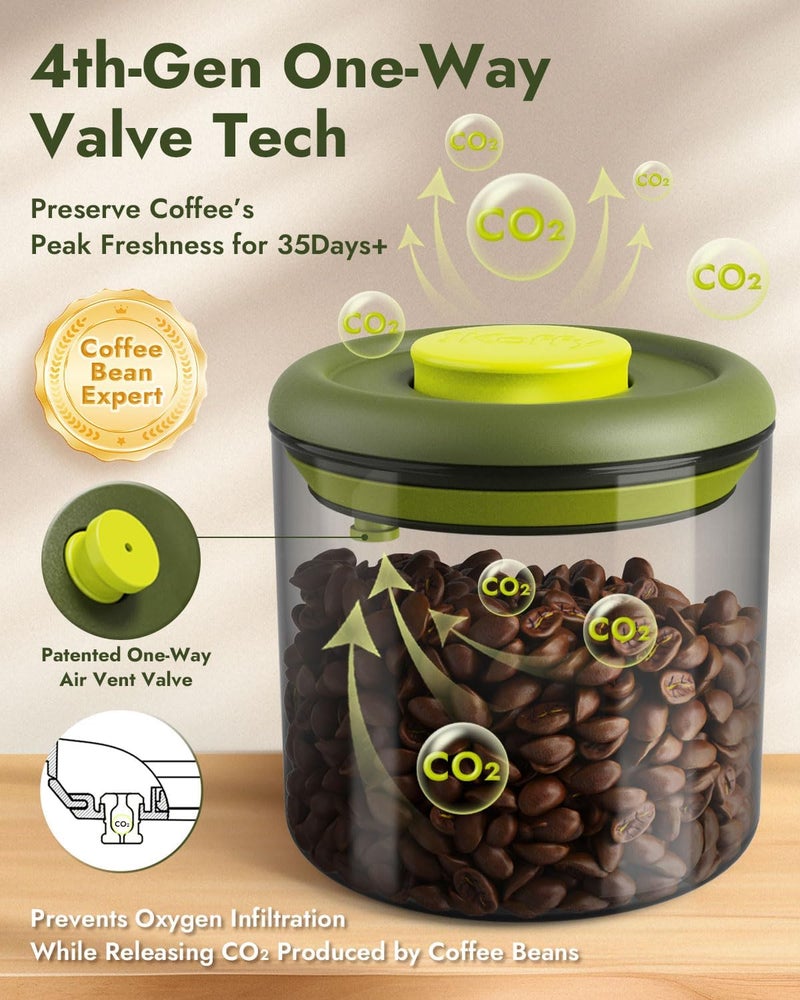 iKoffy Airtight Coffee Canister – One-Way CO₂ Valve, UV Protection, 3X Thicker Glass, Coffee Bean Storage Container for Ground Coffee & Tea, 20.3 fl oz, for 0.5 lb Beans - Image 2