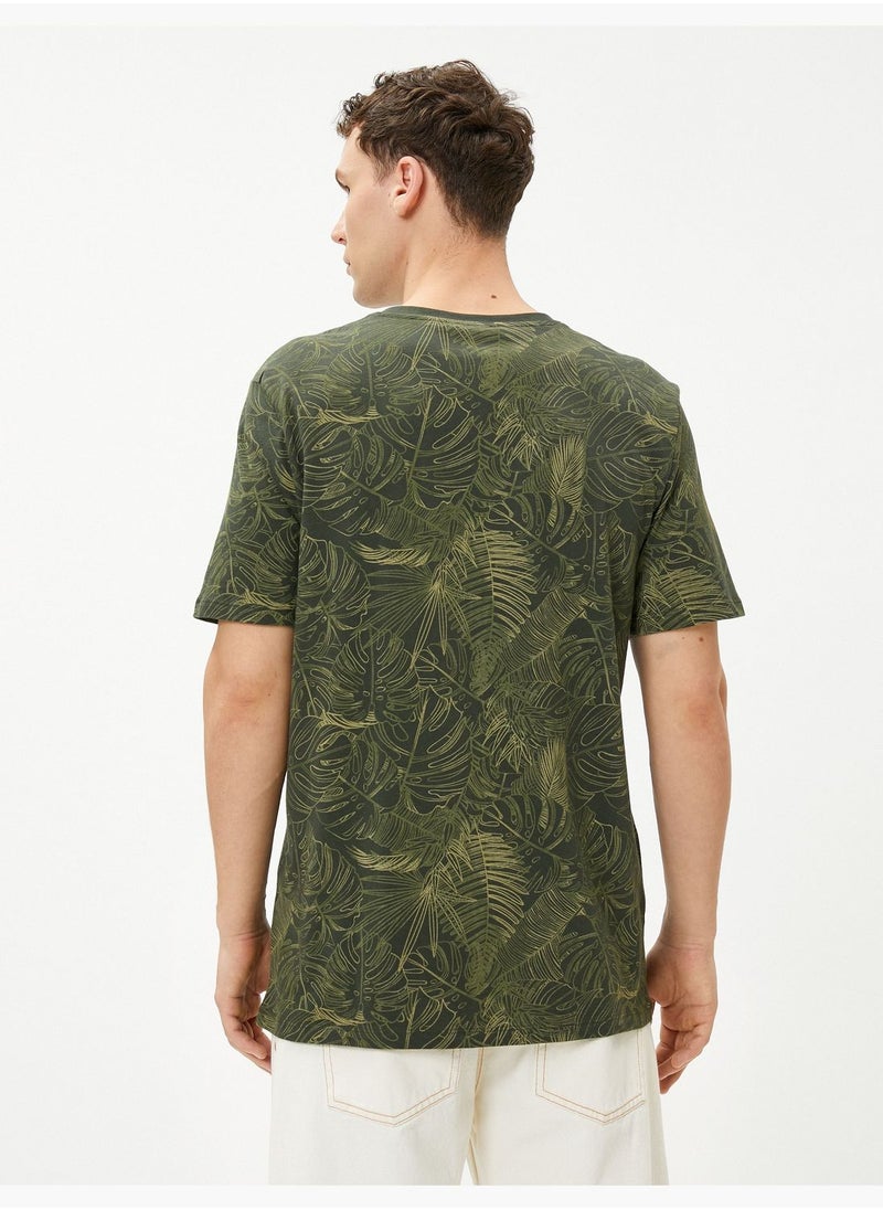 KOTON - Slogan Printed T-Shirt Leaf Detailed Crew Neck Cotton - Image 1