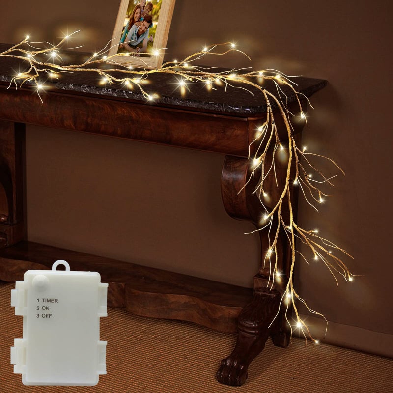 OTAVILEM OTAVILEM Lighted Garland with Birch Twigs 6FT Lighted Garlands with 48 LEDs for Christmas Decorations Indoor Birch Garland with Lights and Timer for Outdoor Decorations