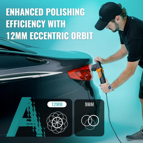 AUTIWOZ Mini Polisher, 2/3Inch Small Buffer Polisher, 630W with 12mm Random Orbital, Dual Action Car Polishers and Buffers for Car Detailing, Headlight Polishing, 2500-7000RPM with Soft Start, W02 - Image 3