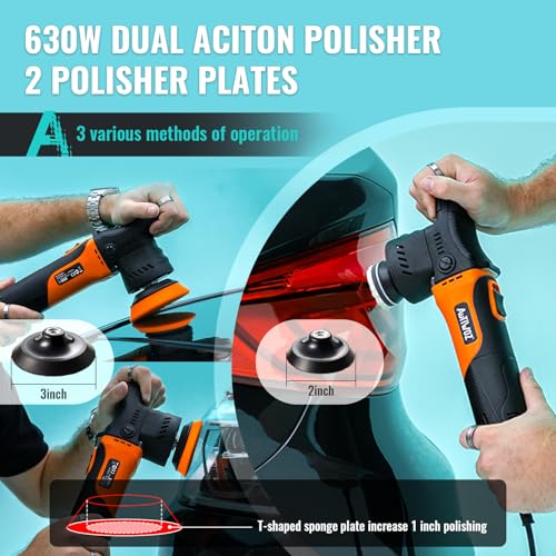 AUTIWOZ Mini Polisher, 2/3Inch Small Buffer Polisher, 630W with 12mm Random Orbital, Dual Action Car Polishers and Buffers for Car Detailing, Headlight Polishing, 2500-7000RPM with Soft Start, W02 - Image 5