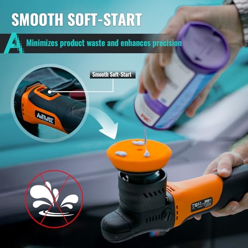 AUTIWOZ Mini Polisher, 2/3Inch Small Buffer Polisher, 630W with 12mm Random Orbital, Dual Action Car Polishers and Buffers for Car Detailing, Headlight Polishing, 2500-7000RPM with Soft Start, W02 - Image 4