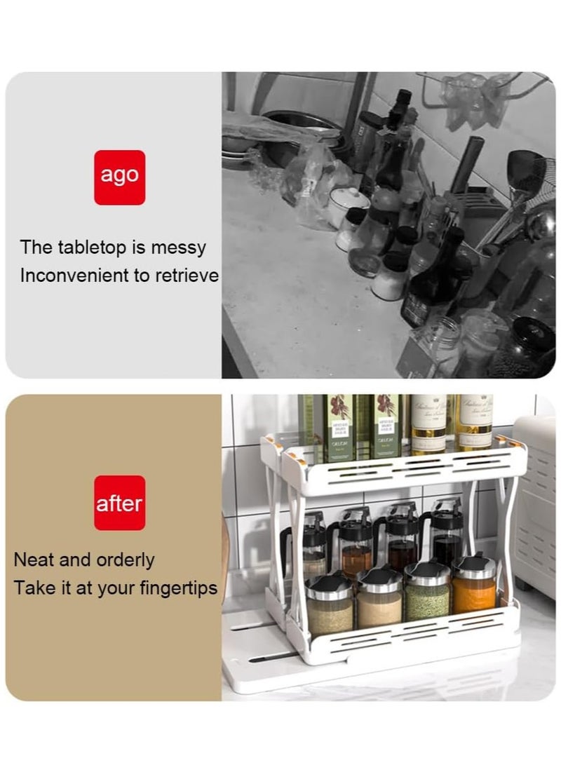 SOLARAE Pull-Out Spice Rack Organizer, Expandable Cabinet Shelf Organizer Rack, Non-Skid Base Rotating Spice Shelf, 2 Decker Slide Out Spice Racks Organizer,Spice Organizer Holder Saves Space - Image 3