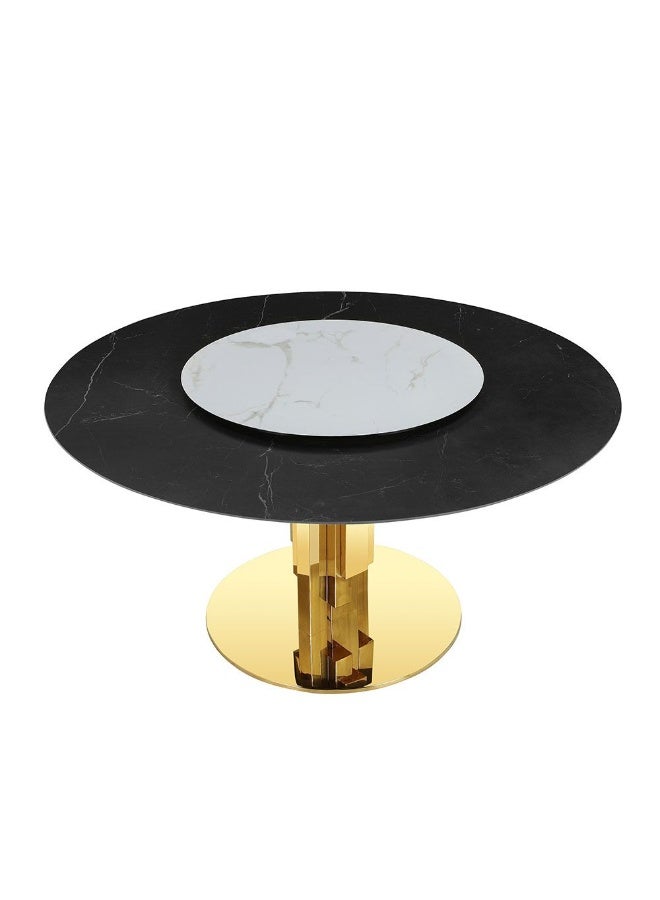 DANUBE HOME Luceris 1 + 6 Stone Dining Set With Lazy Susan 7-Piece Comfortable Dining Set Kitchen Dining Table With 6 Dining Chairs Modern Design Furniture For Dining Room Kitchen - Black/Gold  - Image 5