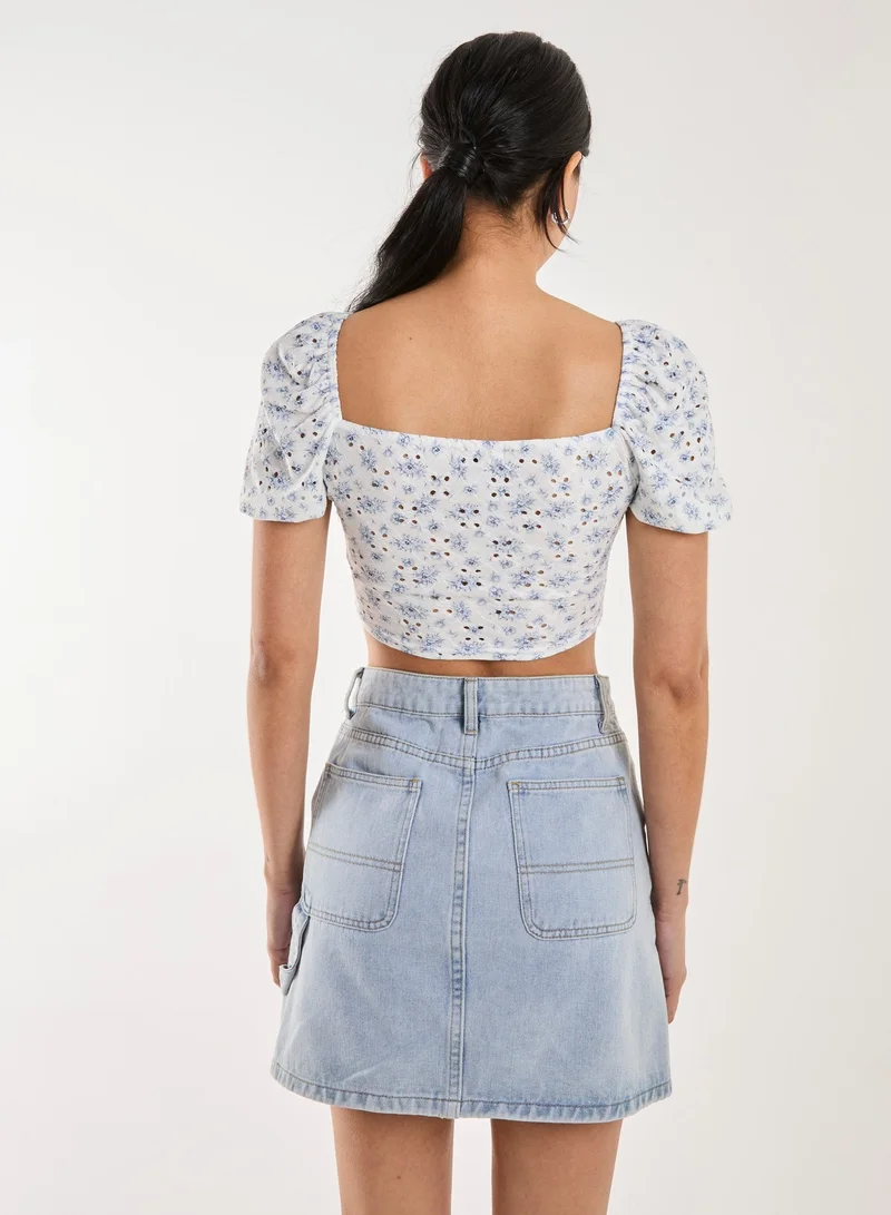 Pink Vanilla Floral Broderie Puff Sleeve Top