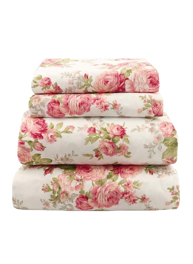 erorex 1800 Series Beautiful Bedding Super Soft Egyptian Comfort Sheet Set Rose Floral Peach And Pink Queen Size - Image 1