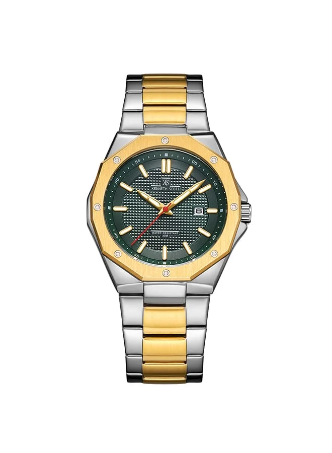 كينيث سكوت Kenneth Scott Men's Japan Seiko/AX32 Movement Watch, Analog Display and Stainless Steel Strap - K22044-TBTH, TT GLD/Silver