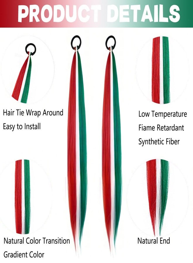 AUOCATTAIL 2 Pack Red White Green Braiding Hair Extensions for Women, 26 Inch Colored Ponytail Braid Hair Synthetic High-Temperature Fiber Braiding Extensions with Elastic Tie for Christmas Cosplay Makeup Party - Image 3