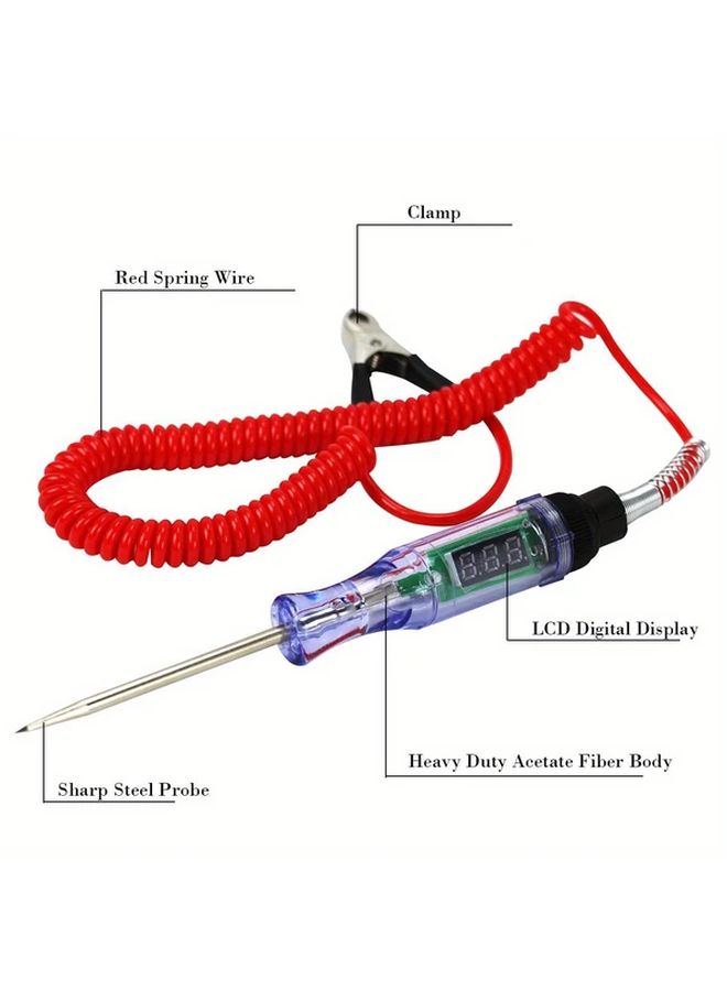 Red Automotive Circuit Tester Pen 6 24V DC LCD Display Heavy Duty Probe - Image 3
