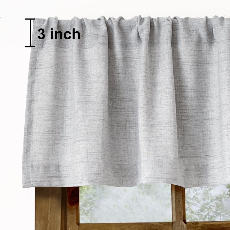 Oindec 2 Pack Faux Linen Valance for Windows Kitchen Living Room Valances Rod Pocket Farmhouse Country Rustic Bathroom Small Window Treatment (54x15 inch, Grey) - Image 2