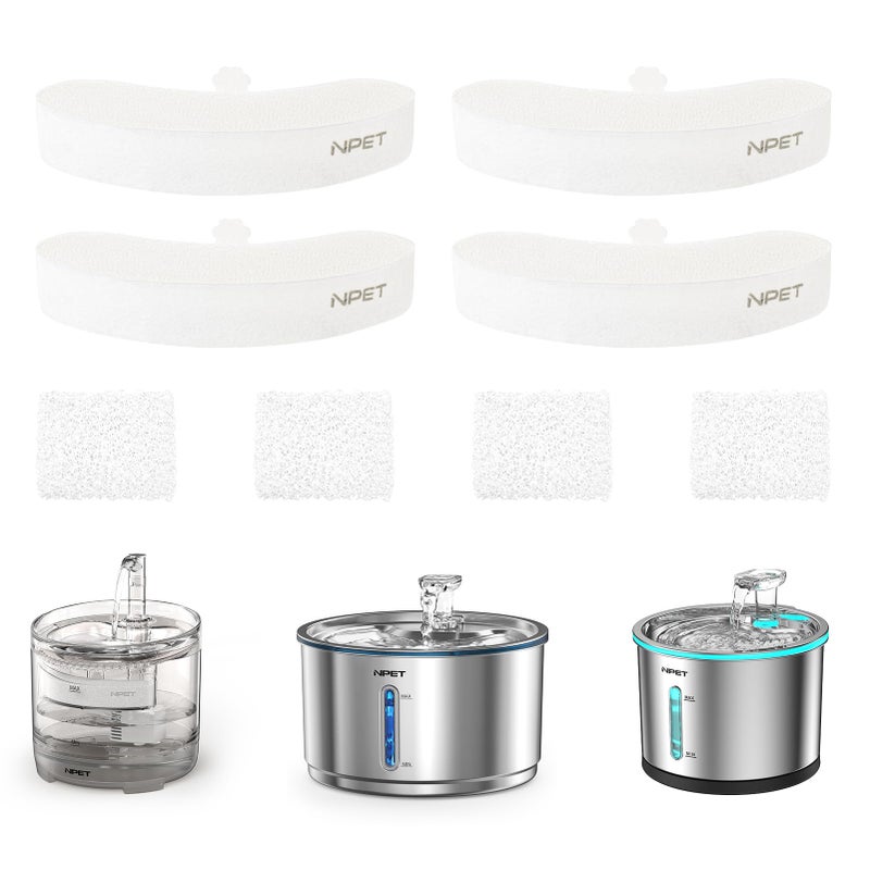 NPET Upgraded Design 4 Pack Replacement Filters for WF050/WF100 Cat Fountain and WF210 Stainless Steel Pet Water Dispenser - Image 1