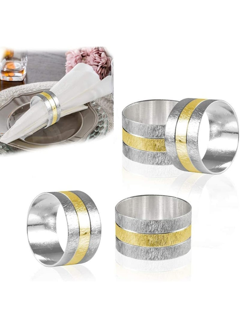 Zikra Napkin Rings, 4Pcs Metal Gold Round Napkin Rings Buckles for Table Decorations, Wedding, Dinner, Parties, Frosted Napkin Ring Metal Stainless Steel Napkin Ring Hotel Catering Supplies Tableware - Image 1