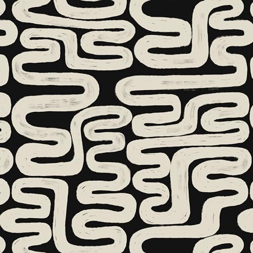Micpolo Black and Cream White Peel and Stick Wallpaper Modern Geometric SelfAdhesive Removable Contact Paper Thicken Waterproof Easy to Clean Decorative Wall Paper for Bedroom Bathroom 173in x 197in - Image 1