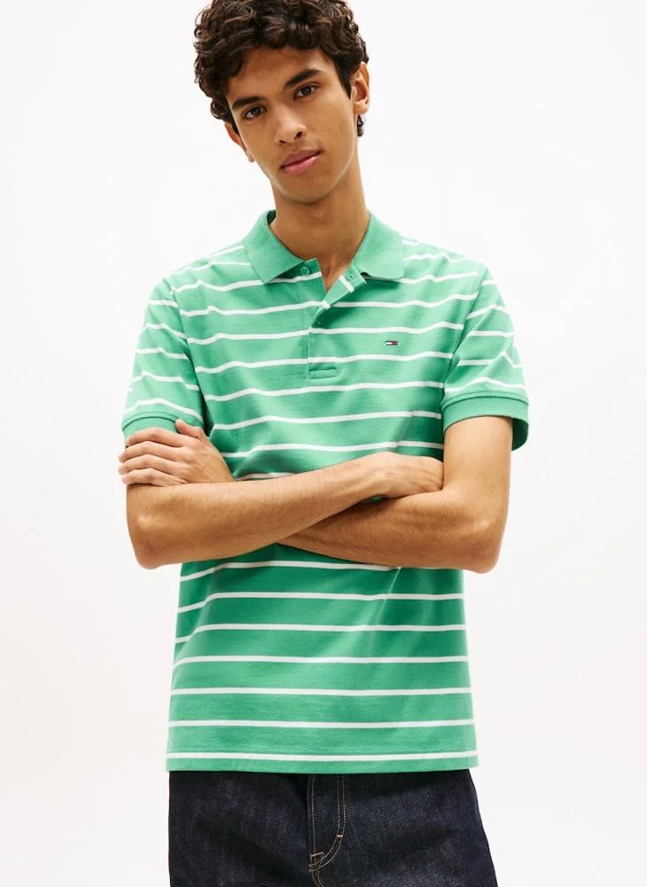 Tommy Flag Regular Fit Stripe Polo Shirt