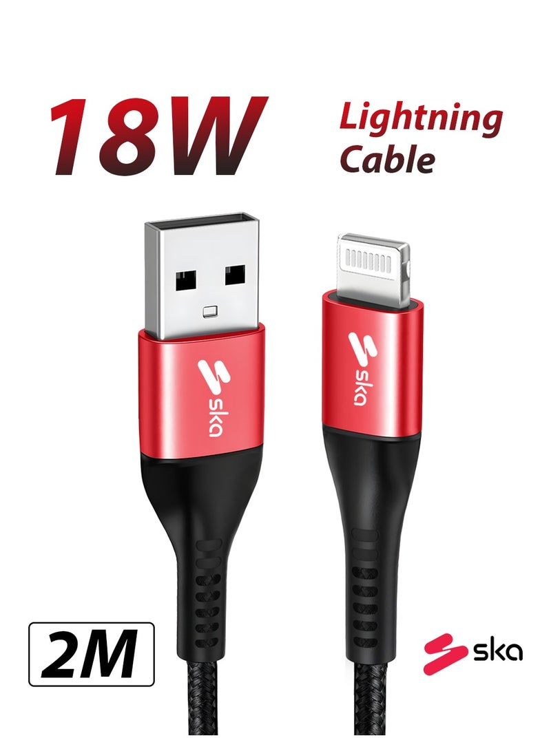 SKA 2M USB-A to Lightning Cable | MFi Certified for iPhone & iPad | 18W Fast Charge & 480Mbps Data Transfer | Kevlar Braided for Maximum Durability - Black  - Image 1