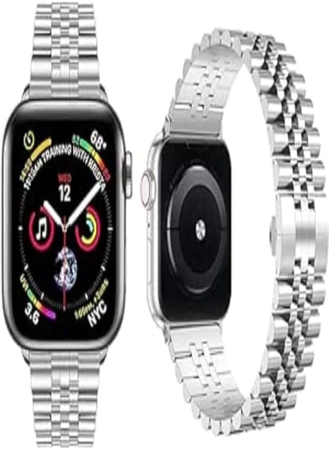 G-Power Stainless Steel Replacement Wrist Band Strap With Elegant Simple Design And High Elasticity Specially For Apple Smart Watches Series 7 - Silver 