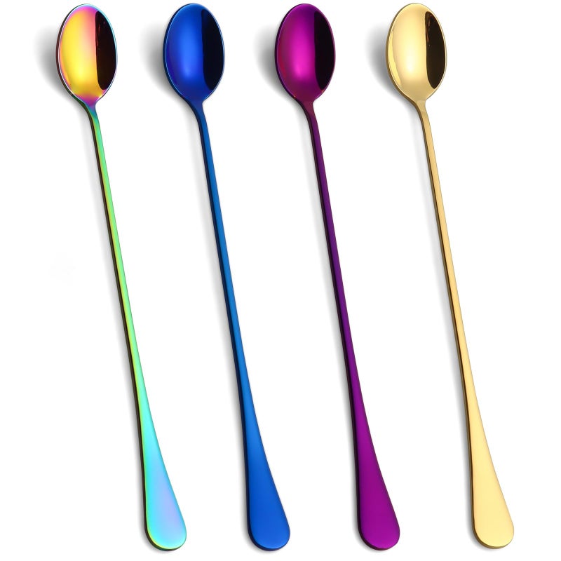 Lovingly Yours 95Inch Long Spoons for Ice Tea Ice Cream Coffee Stainless Steel Stirring Spoons Set of 4