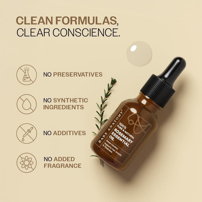 BARE ANATOMY 100% Pure & Natural Rosemary Essential Oil for Hair Growth & Thickness | Helps with Dandruff, Hair fall, Dry & Dull Skin | AYUSH Certified | Suitable for Men & Women | 15ml - Image 5