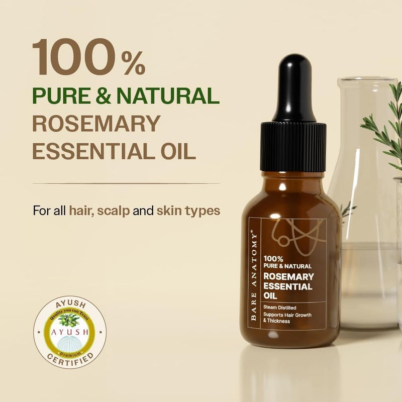 BARE ANATOMY 100% Pure & Natural Rosemary Essential Oil for Hair Growth & Thickness | Helps with Dandruff, Hair fall, Dry & Dull Skin | AYUSH Certified | Suitable for Men & Women | 15ml - Image 1