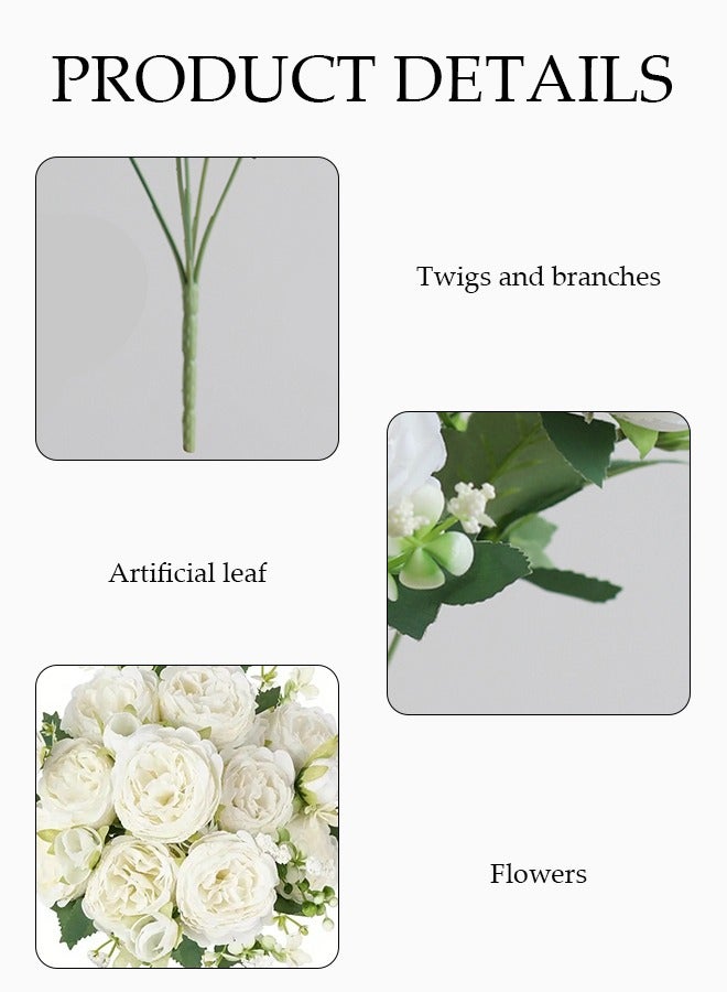 DUNISO مجموعة باقة زهور صناعية مكونة من 3 قطع، زهور محاكاة، بونيه من قماش حرير ناعم، تستخدم لتزيين المنزل، المكتب، طاولة الغرفة، طاولة المكتب (5 بونيات لكل نبات) - Image 3