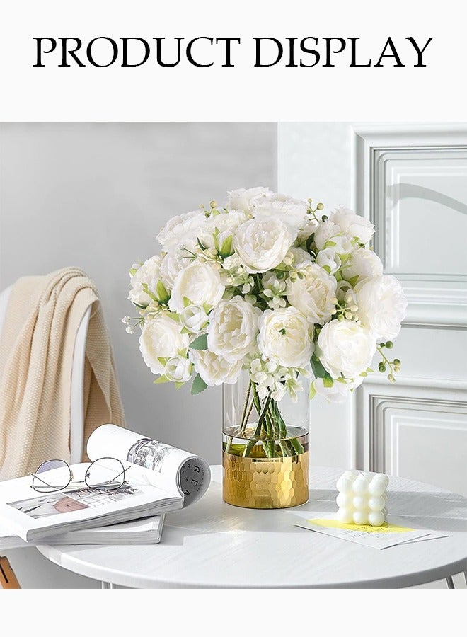 DUNISO مجموعة باقة زهور صناعية مكونة من 3 قطع، زهور محاكاة، بونيه من قماش حرير ناعم، تستخدم لتزيين المنزل، المكتب، طاولة الغرفة، طاولة المكتب (5 بونيات لكل نبات) - Image 4