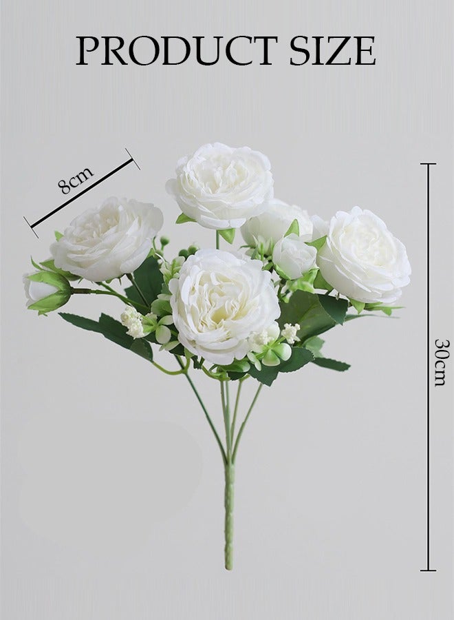 DUNISO مجموعة باقة زهور صناعية مكونة من 3 قطع، زهور محاكاة، بونيه من قماش حرير ناعم، تستخدم لتزيين المنزل، المكتب، طاولة الغرفة، طاولة المكتب (5 بونيات لكل نبات) - Image 2