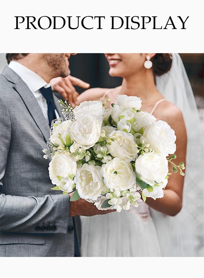 DUNISO مجموعة باقة زهور صناعية مكونة من 3 قطع، زهور محاكاة، بونيه من قماش حرير ناعم، تستخدم لتزيين المنزل، المكتب، طاولة الغرفة، طاولة المكتب (5 بونيات لكل نبات) - Image 5