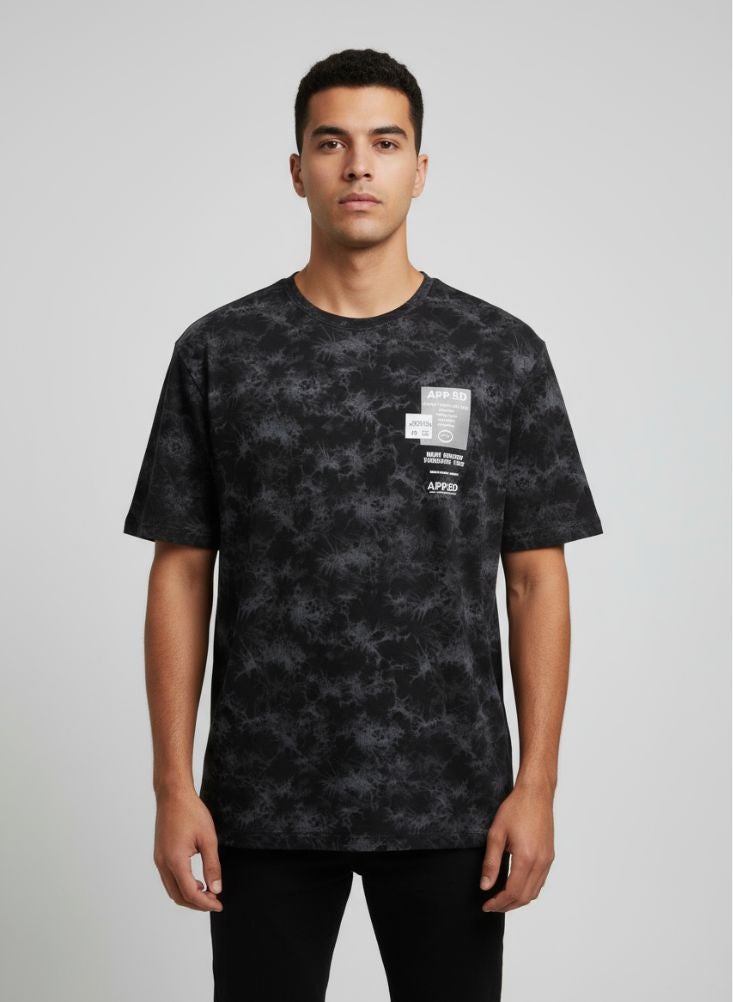 Premium Black Tie-Dye Graphic T-Shirt for Men – Short Sleeve Urban Streetwear Tee - Image 1