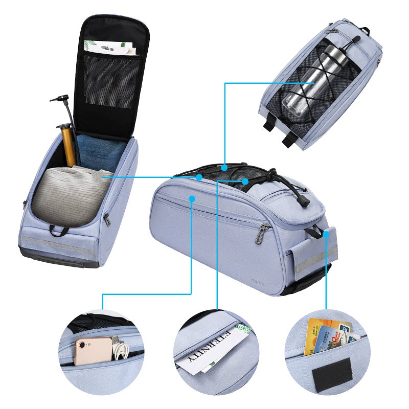 MOSISO Bike Rack Bag, Waterproof Bicycle Trunk Pannier Rear Seat Pouch Cycling Bike Carrier Backseat Storage Luggage Saddle Shoulder Bag, Airy Blue - Image 3