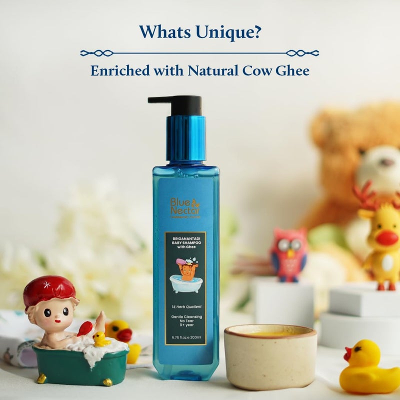 Blue Nectar شامبو بيبي بلو نكتار للأطفال مع سمن طبيعي - تركيبة خالية من الدموع - منتج عناية طبيعية للأطفال حديثي الولادة - مناسب من 0 سنوات - شامبو لطيف للبشرة الجافة والحساسة 676 أونصة سائلة 14 عشبة - Image 2