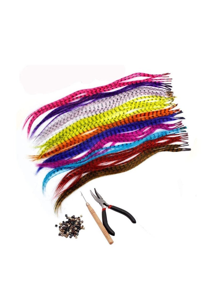 Soraka Hair Feather Hair Extension Kit with Synthetic Feathers 100 Beads Plier and Hoo (35 Feather)  - Image 1