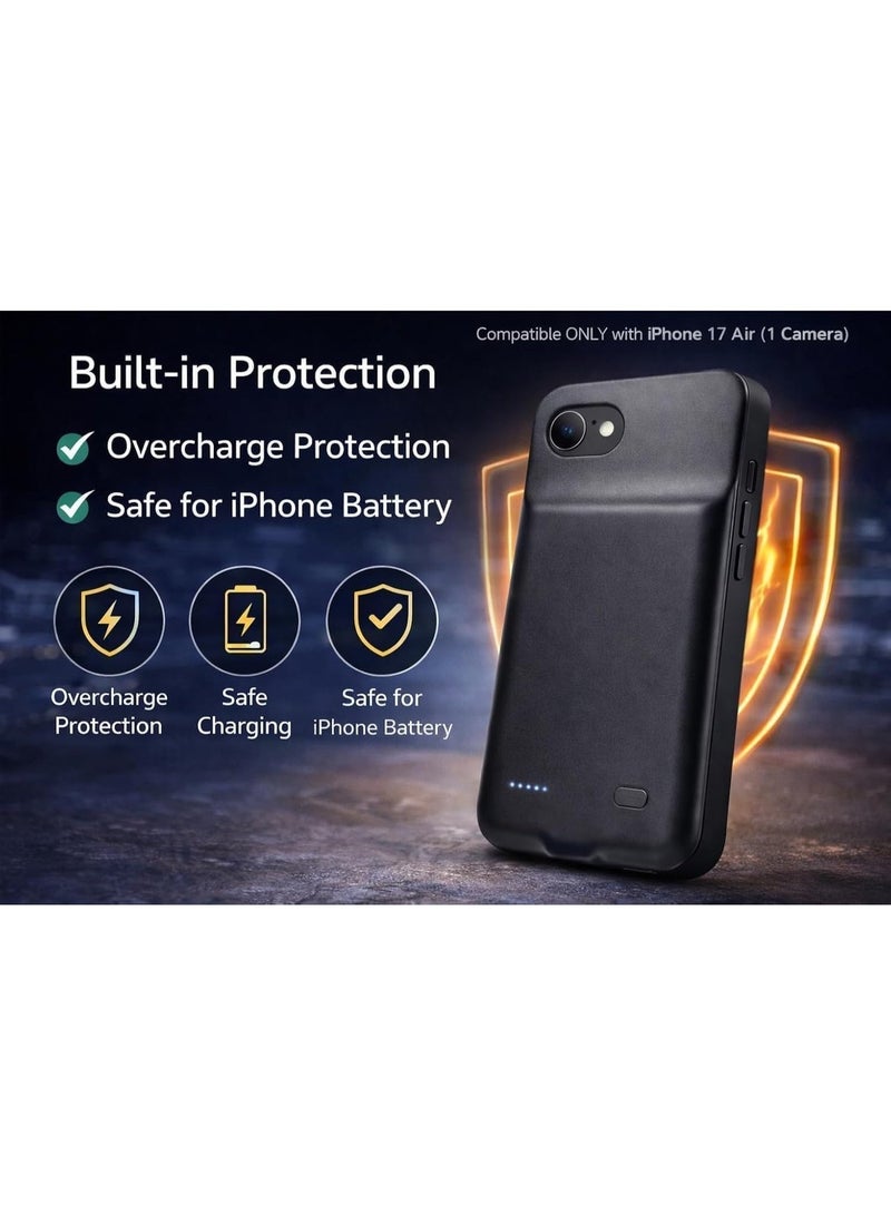 جراب بطارية نحيف للغاية بسعة 7000 مللي أمبير لهاتف iPhone 17 Air - أسود مع مؤشر LED - Image 2