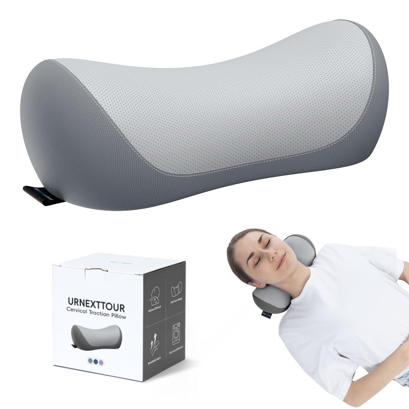 urnexttour Neck Cervical Pillow Cervical Traction Device Lumbar Support Memory Foam Roll Pillow Muscle Relief Shoulder Pain Relaxer Grey - Image 2