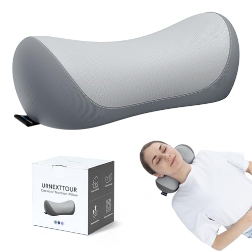 urnexttour Neck Cervical Pillow Cervical Traction Device Lumbar Support Memory Foam Roll Pillow Muscle Relief Shoulder Pain Relaxer Grey - Image 1