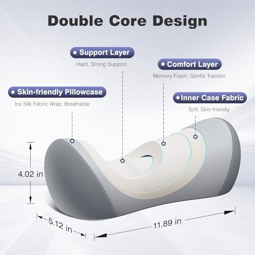 urnexttour Neck Cervical Pillow Cervical Traction Device Lumbar Support Memory Foam Roll Pillow Muscle Relief Shoulder Pain Relaxer Grey - Image 3