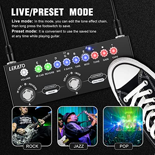 LEKATO Multi Effects Guitar Pedal, with IR Loading 9 AMP Models, Delay Reverb Distortion Overdrive Pedal, Rechargable Electric Guitar Effects Multi Pedal Support Recording,Bluetooth 5.0 - Image 4