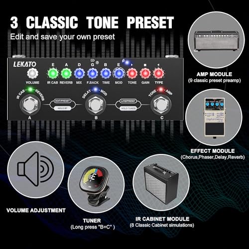 LEKATO Multi Effects Guitar Pedal, with IR Loading 9 AMP Models, Delay Reverb Distortion Overdrive Pedal, Rechargable Electric Guitar Effects Multi Pedal Support Recording,Bluetooth 5.0 - Image 2